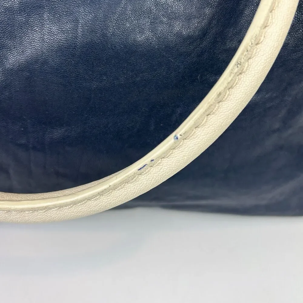 Michael Kors Hamilton East West Tote Shoulder Bag Navy Cream Leather Lock & Key
